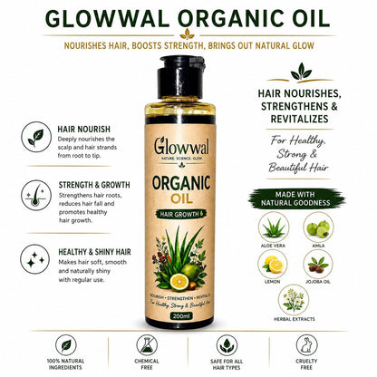 Glowwal Organic Hair Growth Oil, Nourish, Strengthen & Revitalise (200ml) - MK Fashionclub