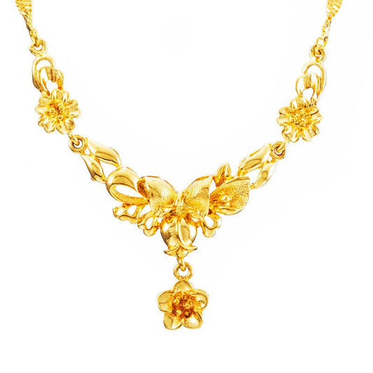 Gold Flower Necklace for Women – Wedding Collarbone Chain Elegant Jewelry Pakistan - MK Fashionclub