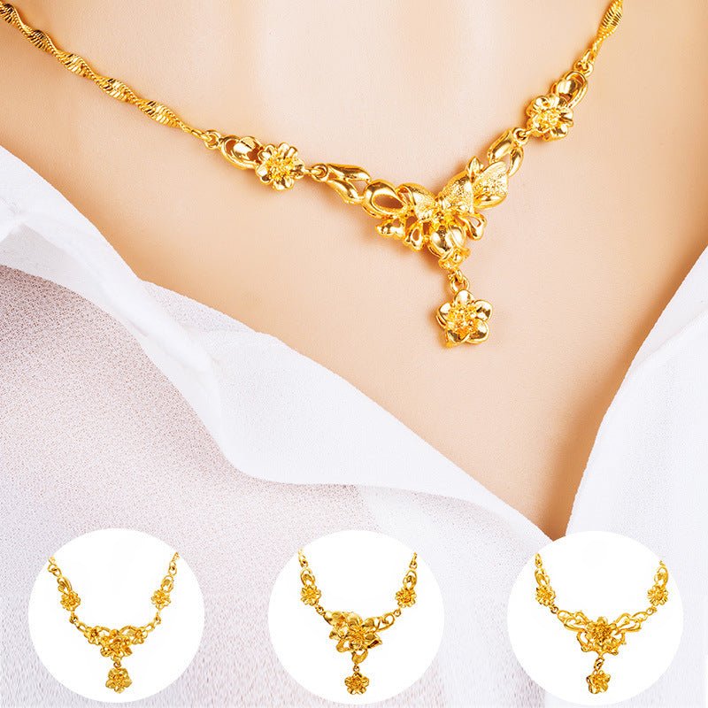 Gold Flower Necklace for Women – Wedding Collarbone Chain Elegant Jewelry Pakistan - MK Fashionclub
