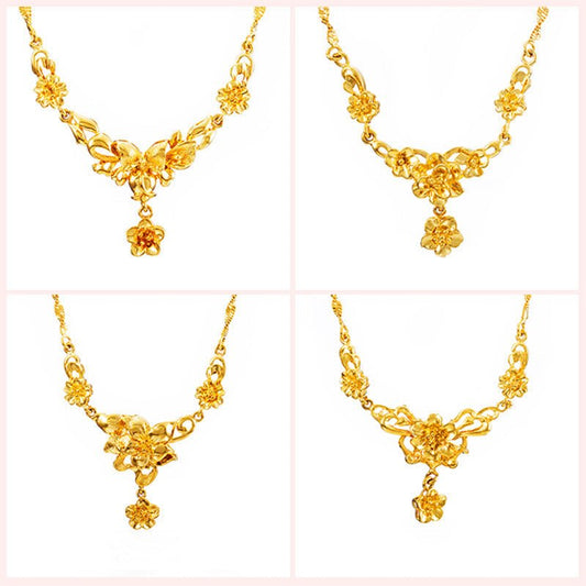 Gold Flower Necklace for Women – Wedding Collarbone Chain Elegant Jewelry Pakistan - MK Fashionclub