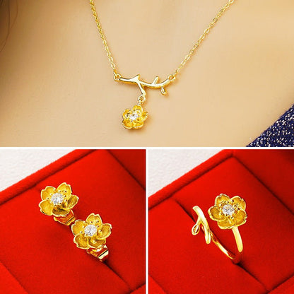 Gold Plated Daisy Jewelry Set for Women – Necklace, Ring & Earrings Gift Set Pakistan - MK Fashionclub