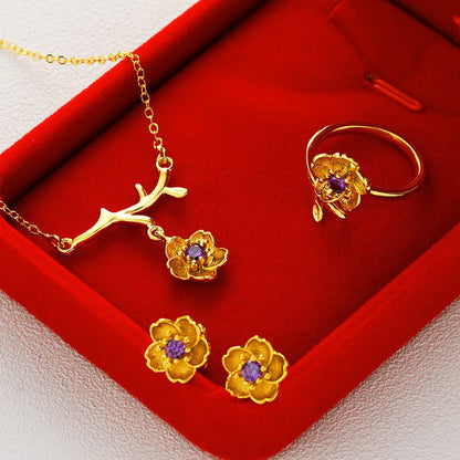 Gold Plated Daisy Jewelry Set for Women – Necklace, Ring & Earrings Gift Set Pakistan - MK Fashionclub