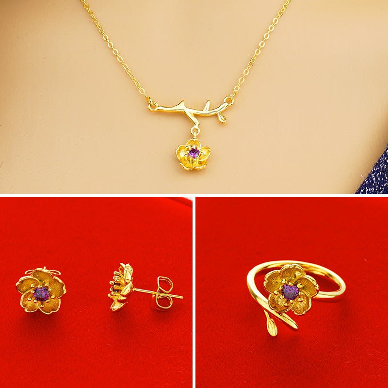 Gold Plated Daisy Jewelry Set for Women – Necklace, Ring & Earrings Gift Set Pakistan - MK Fashionclub