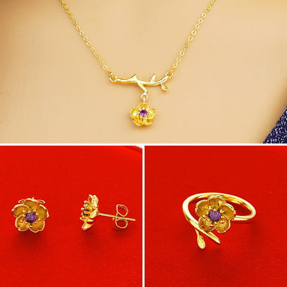 Gold Plated Daisy Jewelry Set for Women – Necklace, Ring & Earrings Gift Set Pakistan - MK Fashionclub