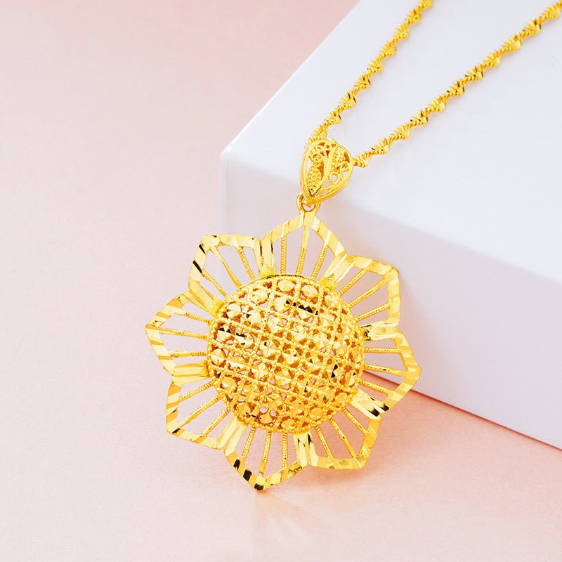Gold Sunflower Pendant Necklace for Women – Retro Ethnic Jewelry Gift Pakistan - MK Fashionclub