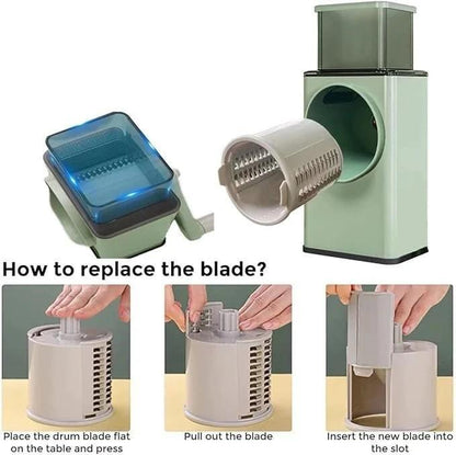 Green Manual Food Chopper with 3 Blades – Hand Pull Vegetable Cutter Kitchen Tool Pakistan - MK Fashionclub