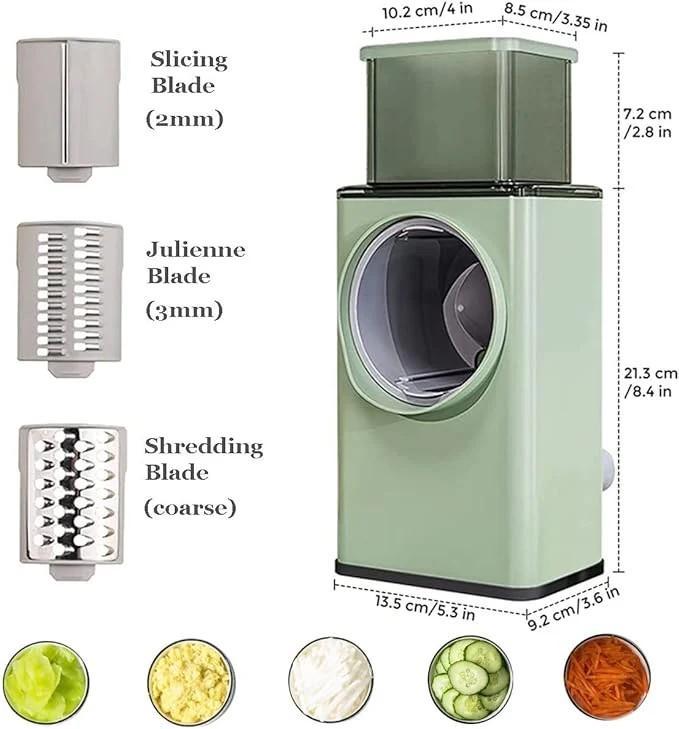 Green Manual Food Chopper with 3 Blades – Hand Pull Vegetable Cutter Kitchen Tool Pakistan - MK Fashionclub