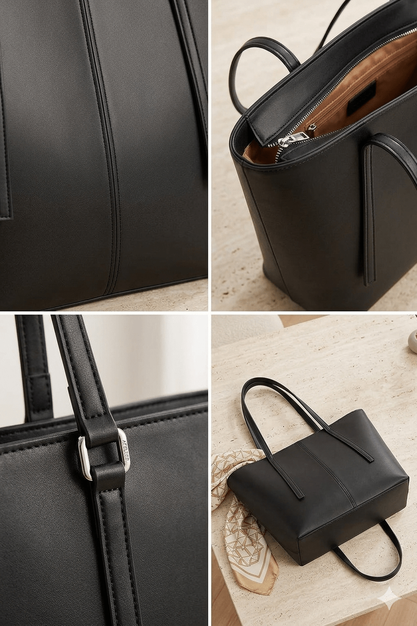 Premium Black Leather Shoulder Bag – Elegant Office & Casual Tote (11x17x11) - MK Fashionclub
