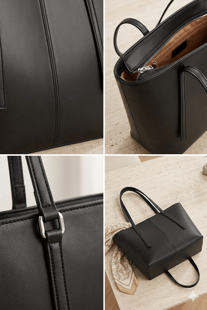 Premium Black Leather Shoulder Bag – Elegant Office & Casual Tote (11x17x11) - MK Fashionclub